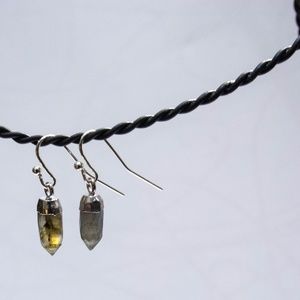 NWT Labradorite stone Dagger gold plated Earrings
